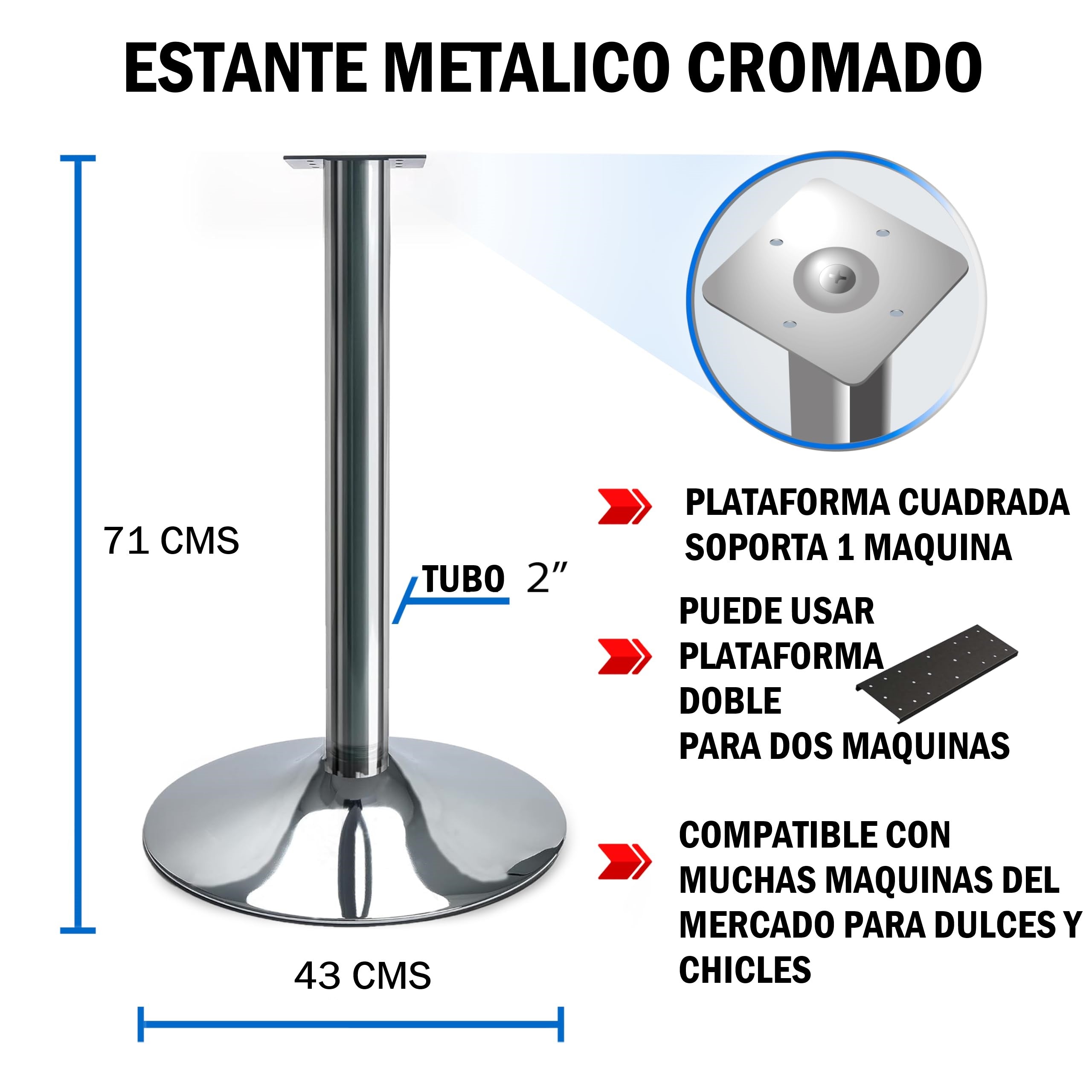 Base Metálica Cromada para Máquinas Expendedoras - Modelo Robust Stand