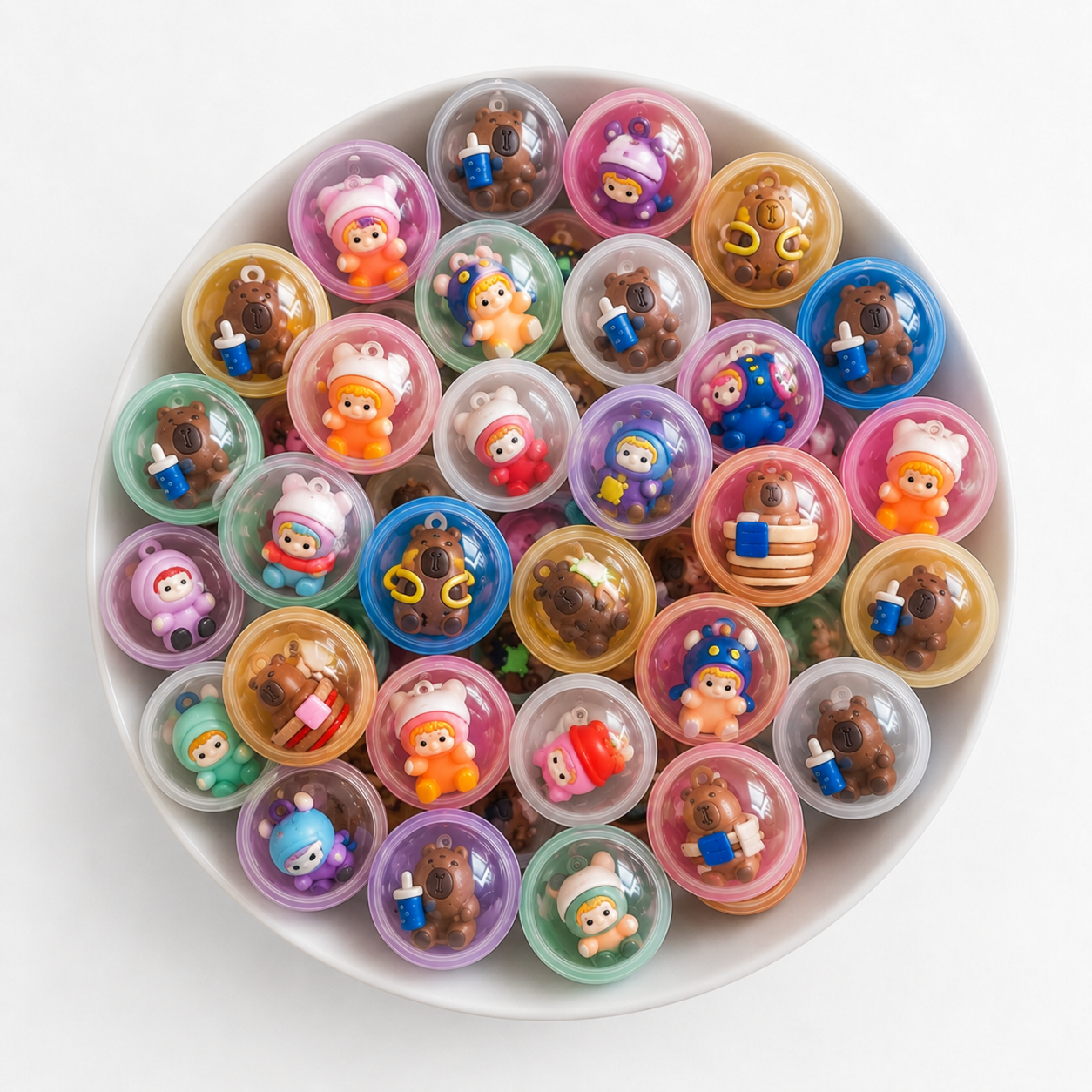 Cápsulas ovaladas de 1.1" MIX de juguetes de Capibara y Cabezones surtidos (Bolsa de 200 unidades)