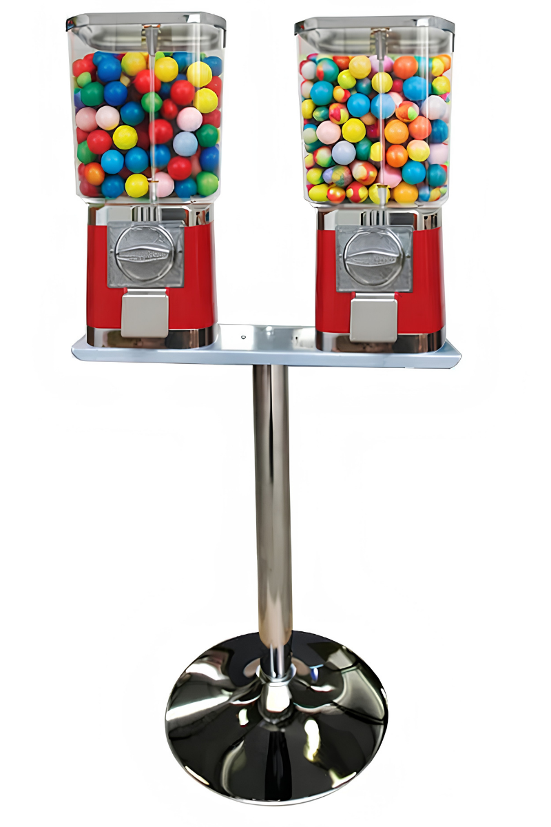 Máquina Dispensadora Roja con Detalles Cromados Doble (203) - Diseño Cuadrado con Base Cromada