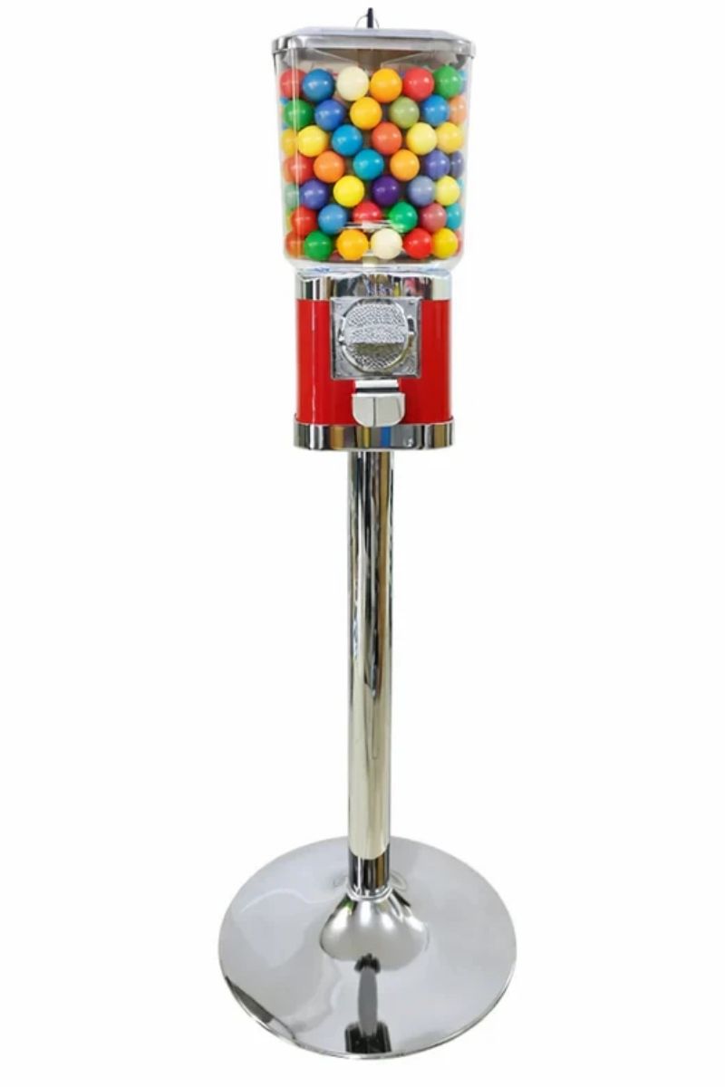 Maquina Expendedora Individual Cuadrada de Chicles o Dulces con Estante y Base Cromada (203)