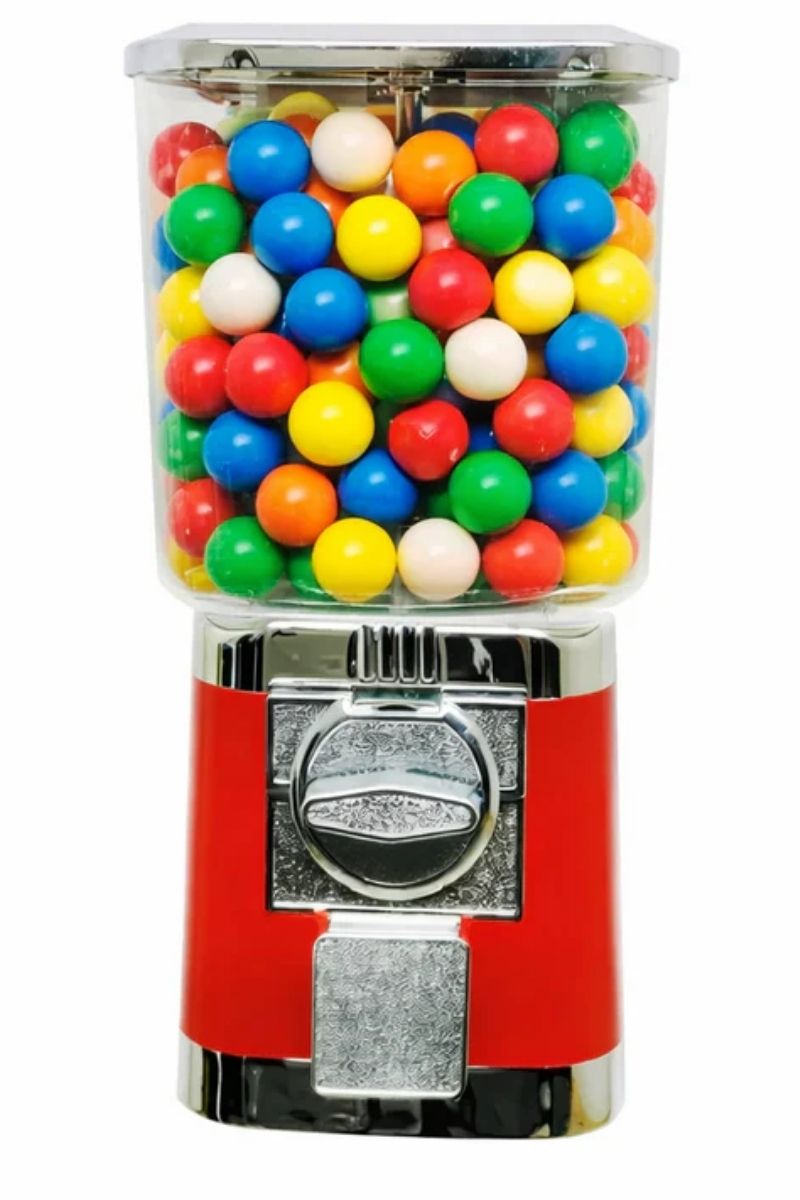 Maquina Expendedora Individual Cuadrada de Chicles o Dulces con Estante y Base Cromada (203)