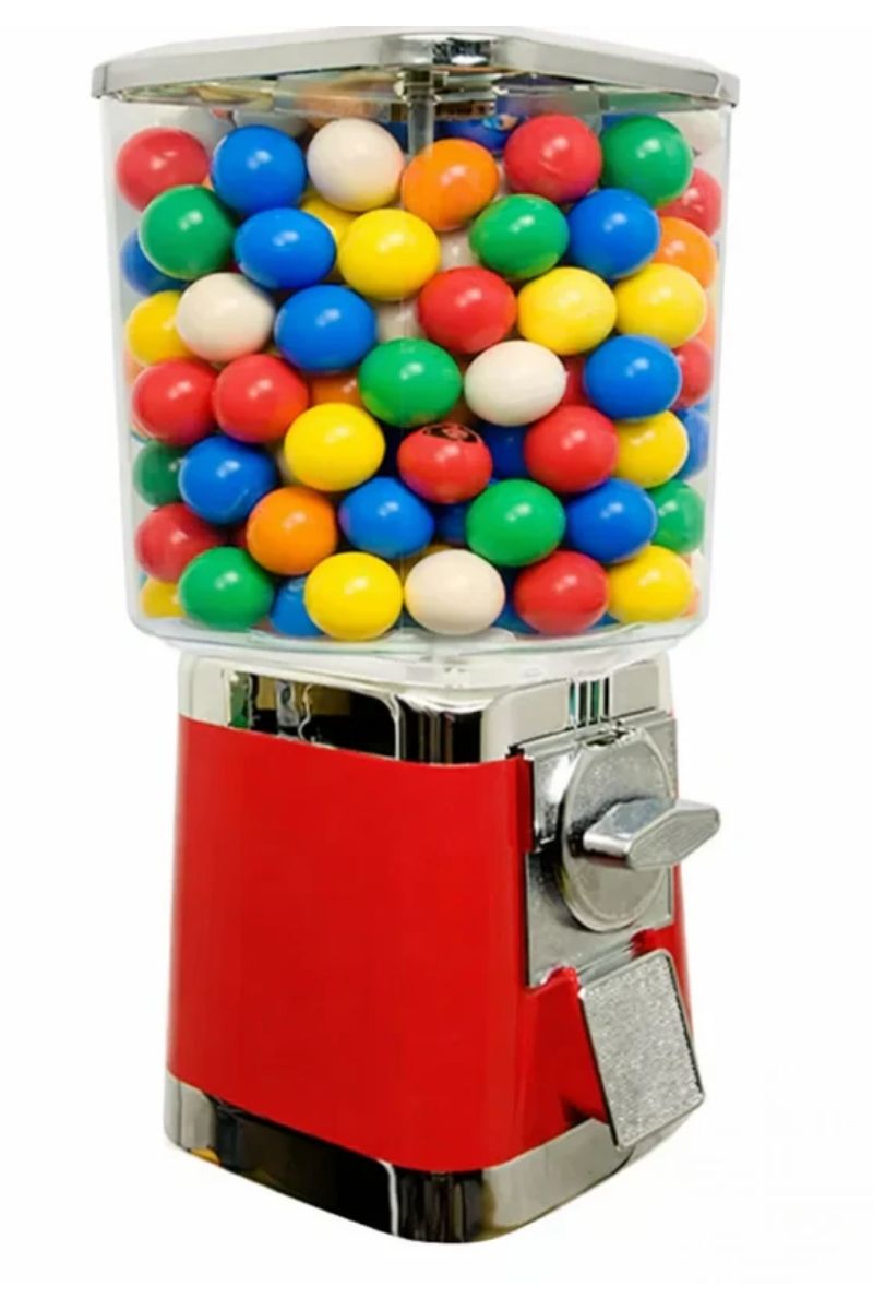 Maquina Expendedora Individual Cuadrada de Chicles o Dulces con Estante y Base Cromada (203)