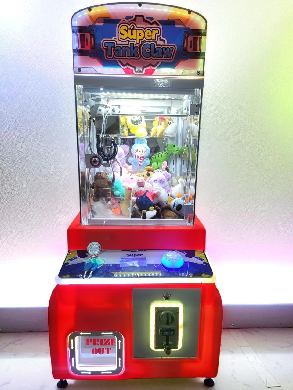 Máquina Roja Súper Tank Claw – Máquina de Garra con Luces LED y Monedero